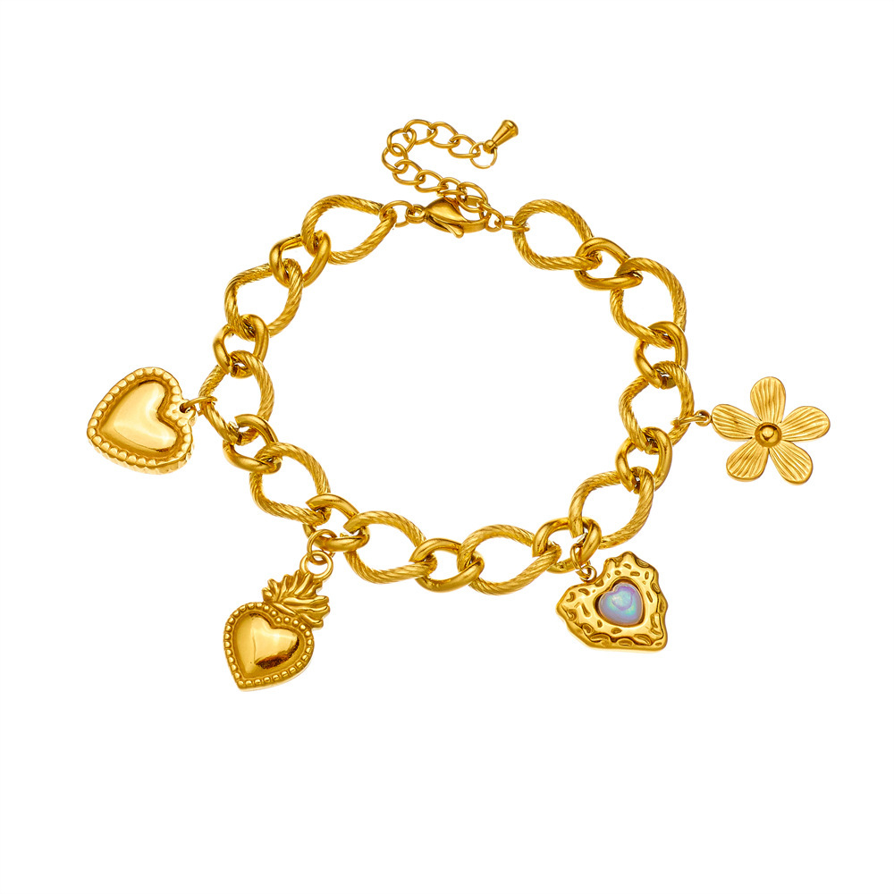 New cross-border gold-plated stainless steel O-chain flower and heart chain Cuban unisex jewelry bracelet