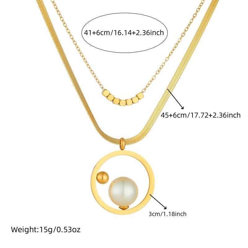 Fashionable, cross-border, light luxury, elegant round pearl gold bean clavicle chain, double-layered necklace, earrings, and ring set.