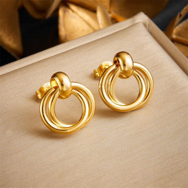 Korean style, trendy, unique geometric circle gold-plated stainless steel accessories, minimalist and cool style earrings