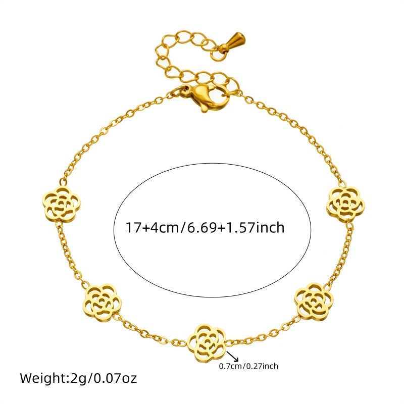 European and American style niche versatile glossy hollow rose accessory chain stainless steel necklace, earrings, and bracelet set