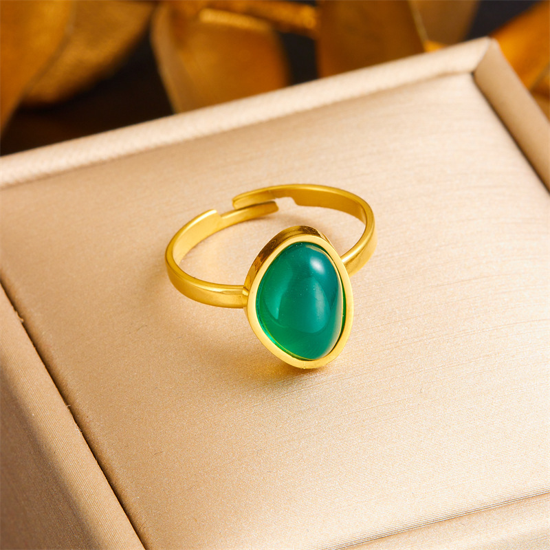 European and American cross-border retro design stainless steel oval triangle geometric diamond pearl butterfly open ring for women