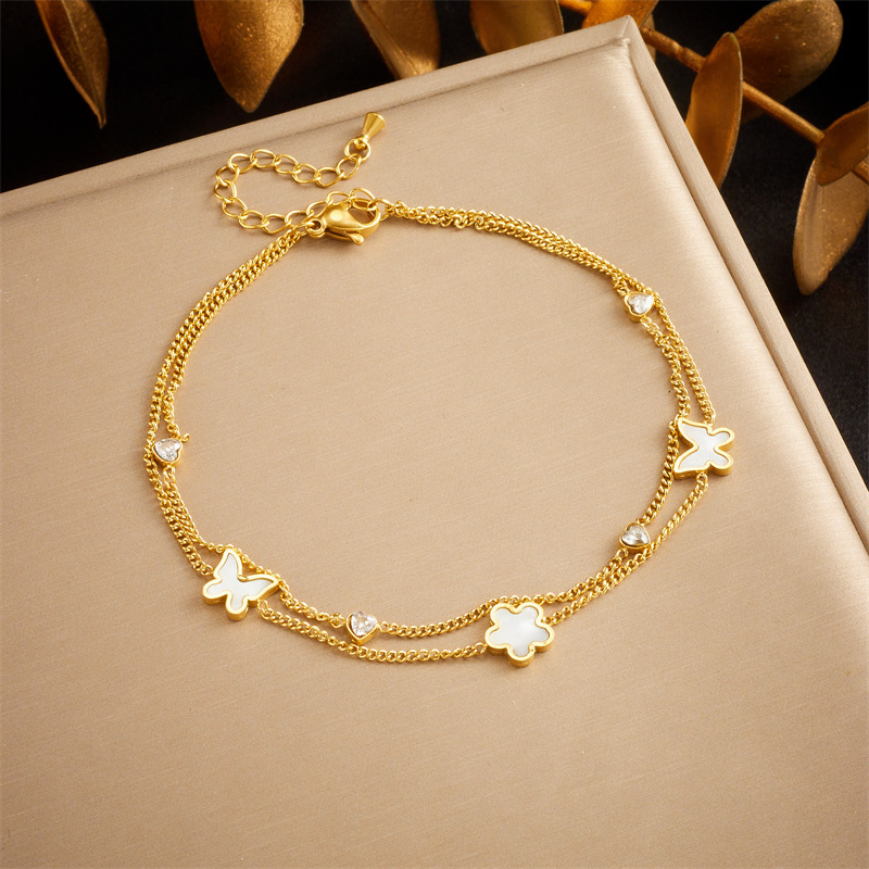 European and American cross-border fashion minimalist chain double-layered tassel five-pointed star tree of life pendant anklet