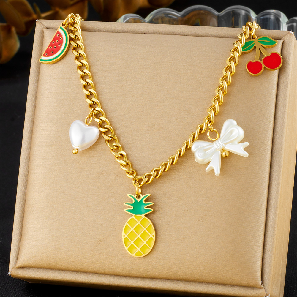 Cross-border fashion creative cartoon cute dripping fruit grape pineapple cherry bow seashell jewelry set