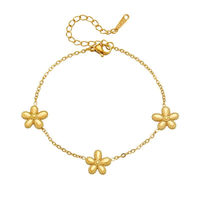 European and American style, simple and versatile, gold-plated stainless steel five-petal flower accessory chain jewelry bracelet