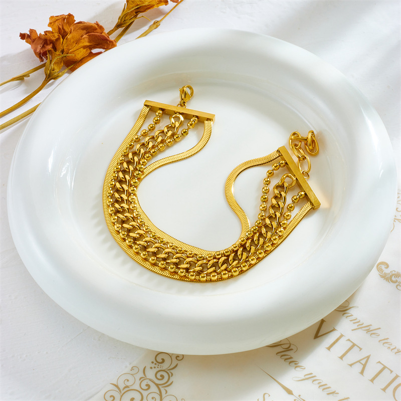 European and American style multi-layer titanium steel personalized retro trendy punk hip-hop irregular chain wide bracelet