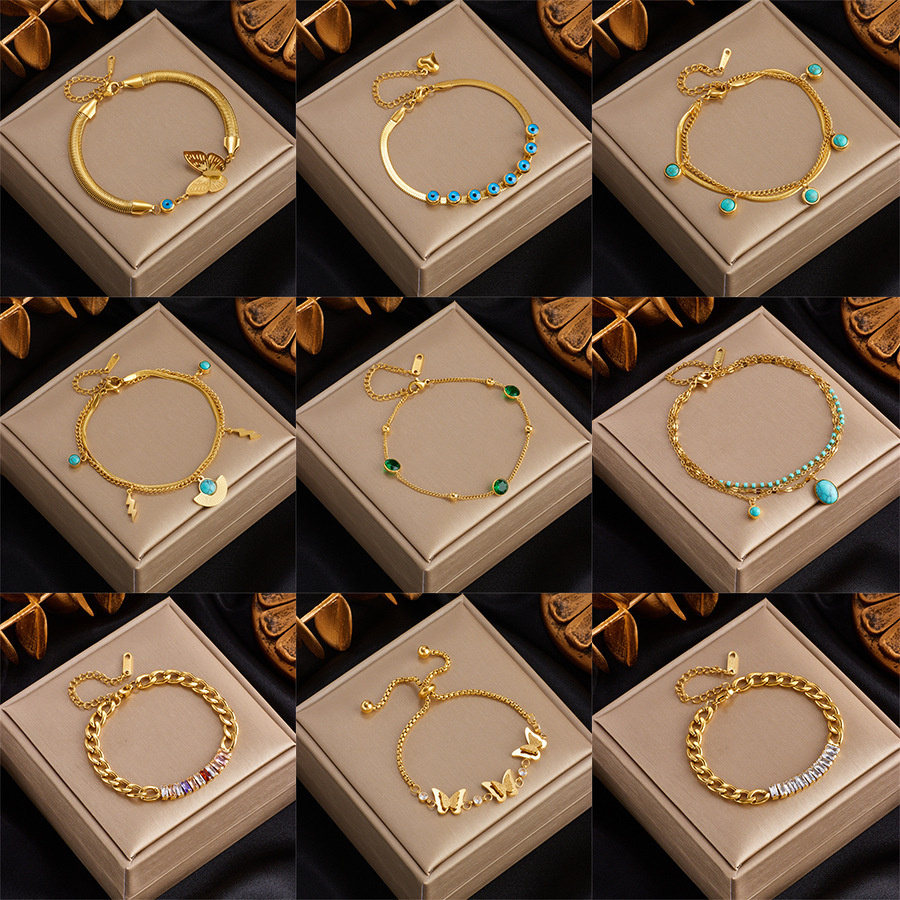 European and American style niche design, elegant retro light luxury three-dimensional butterfly eye turquoise pendant titanium steel bracelet