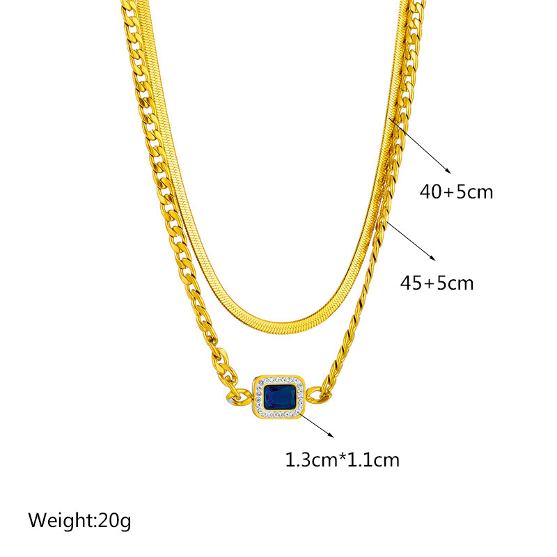 New European and American style minimalist, unique, high-end retro punk hip-hop heavy metal square diamond-encrusted chain necklace