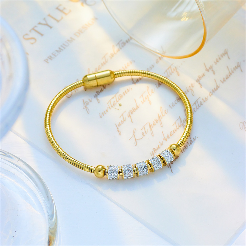 European and American cross-border fashion minimalist full diamond spaced bead titanium steel magnet clasp heavy metal jewelry bracelet