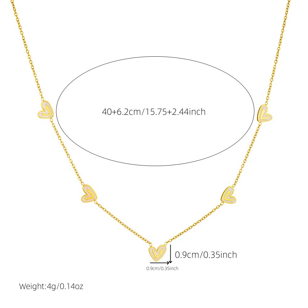 Stylish and exquisite white shell heart accessory clavicle chain, stainless steel stud earrings, necklace, and bracelet – a versatile women's set.