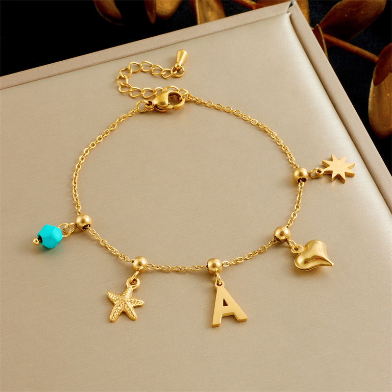 Stylish and versatile new bow pearl heart drop color-blocked elephant accessory stainless steel chain bracelet