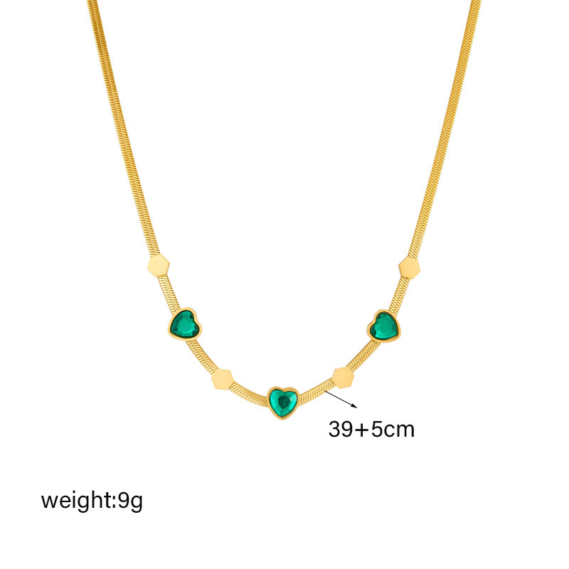 Fashionable, niche, unique design, high-end retro geometric hexagonal accessory, diamond-encrusted heart-shaped clavicle chain, gold-plated necklace.