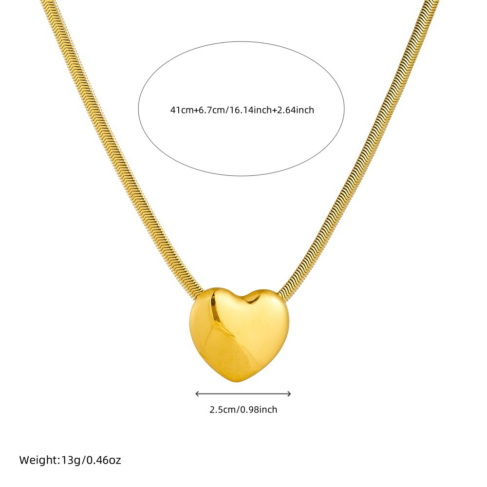 Korean style fashionable and unique light luxury glossy three-dimensional heart snake chain stainless steel gold-plated jewelry necklace