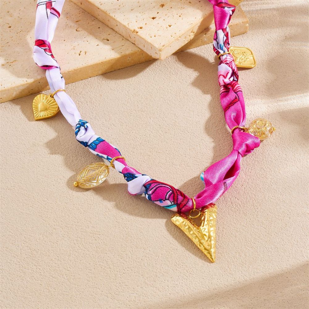 Cross-border popular elegant and versatile printed silk scarf, sexy leopard print, colorful flower drip heart sun pendant necklace