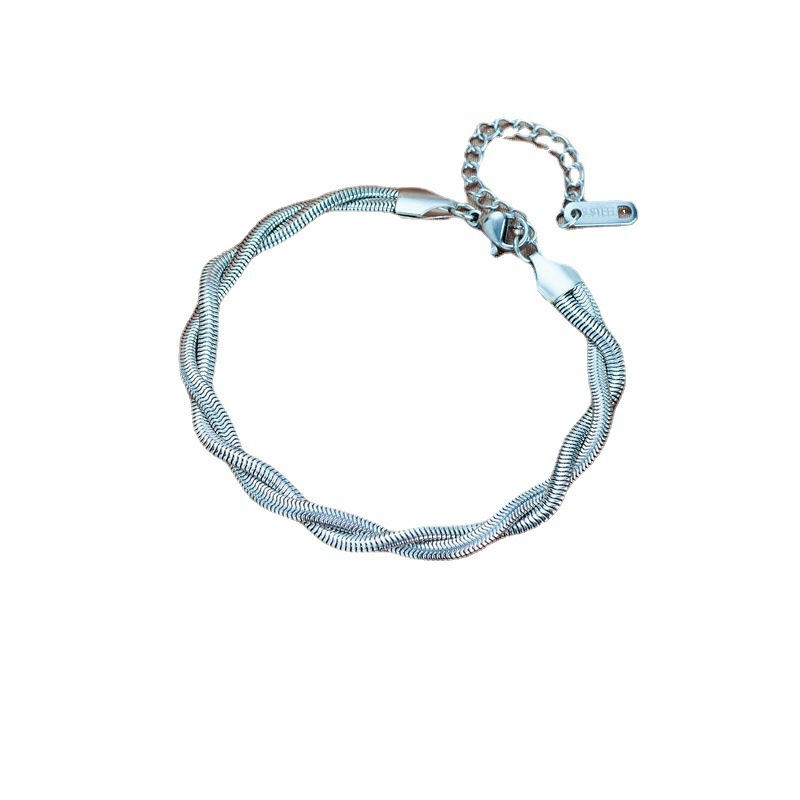 European and American style niche minimalist retro woven cable knit metal titanium steel clavicle chain bracelet set