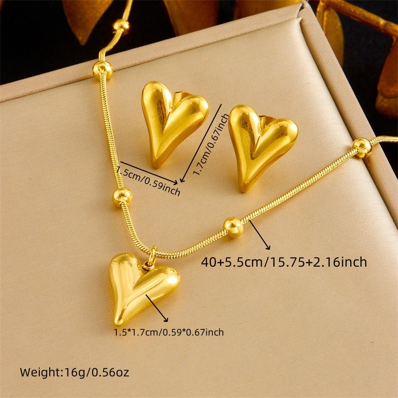 European and American style stainless steel beaded snake chain bamboo heart pendant, simple and versatile women's bracelet, earrings, necklace