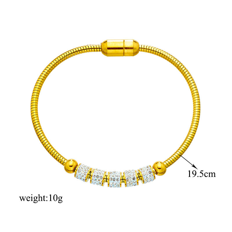 European and American cross-border fashion minimalist full diamond spaced bead titanium steel magnet clasp heavy metal jewelry bracelet