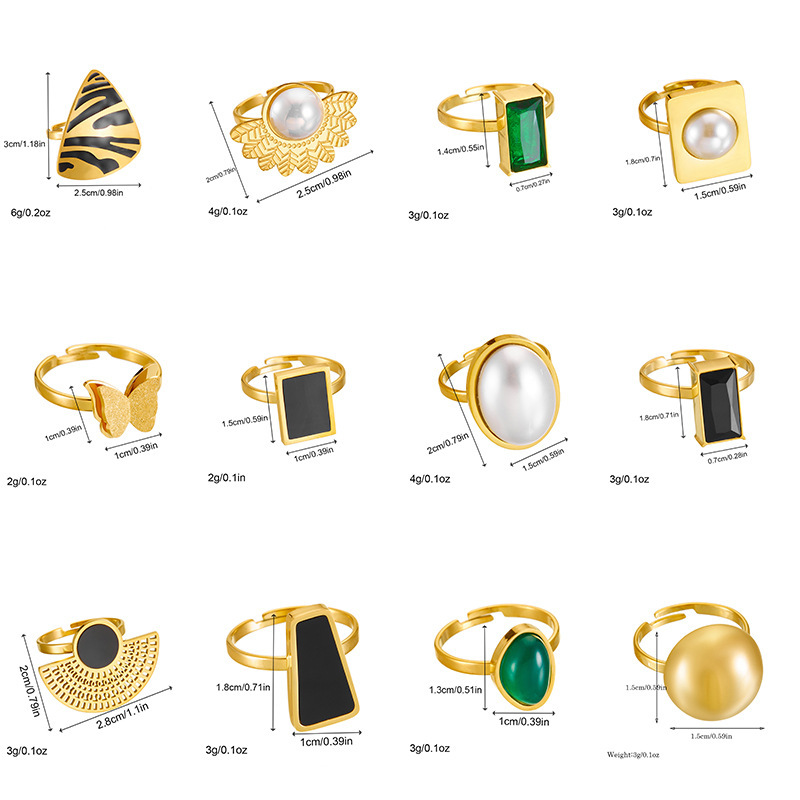 European and American cross-border retro design stainless steel oval triangle geometric diamond pearl butterfly open ring for women