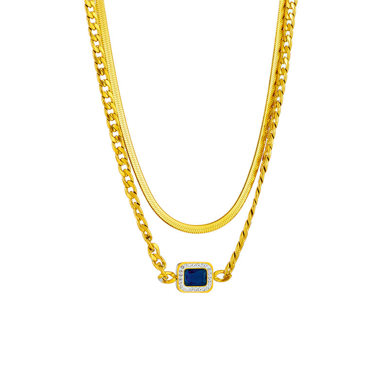 New European and American style minimalist, unique, high-end retro punk hip-hop heavy metal square diamond-encrusted chain necklace