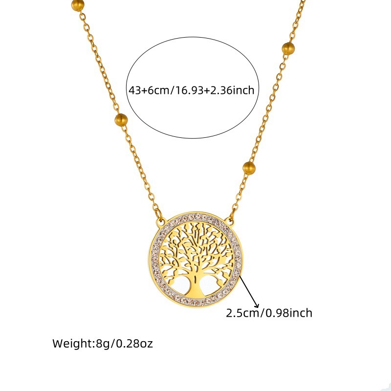 European and American fashion niche design round hollow tree of life pendant accessories stainless steel stud earrings and necklace set