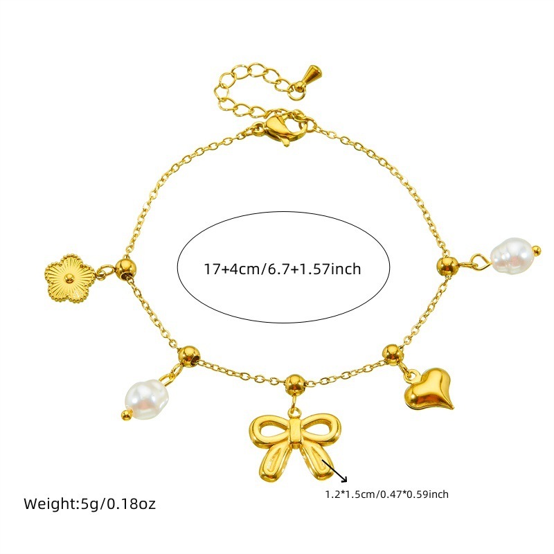 Stylish and versatile new bow pearl heart drop color-blocked elephant accessory stainless steel chain bracelet