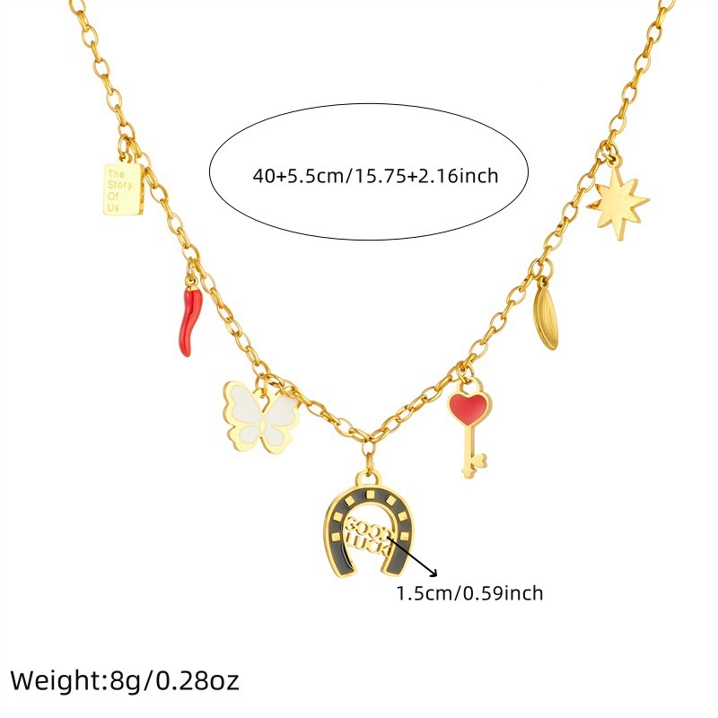 European and American style hollowed-out round brand epoxy elephant sweater chain stainless steel color-preserving accessory goldfish pendant necklace