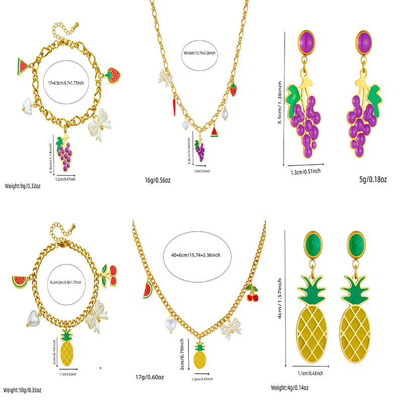 Cross-border fashion creative cartoon cute dripping fruit grape pineapple cherry bow seashell jewelry set