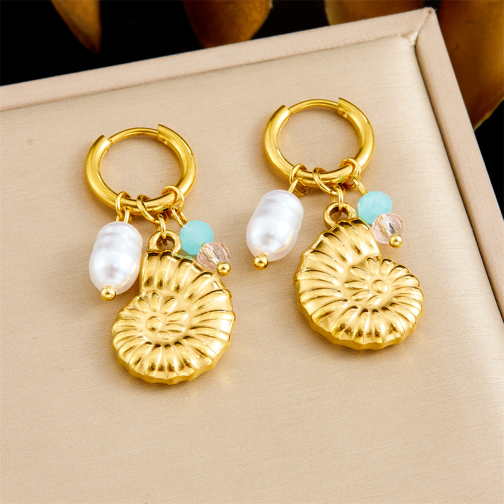 Cross-border fashion, unique and trendy multi-element conch shell stainless steel dripping fruit butterfly pendant earrings