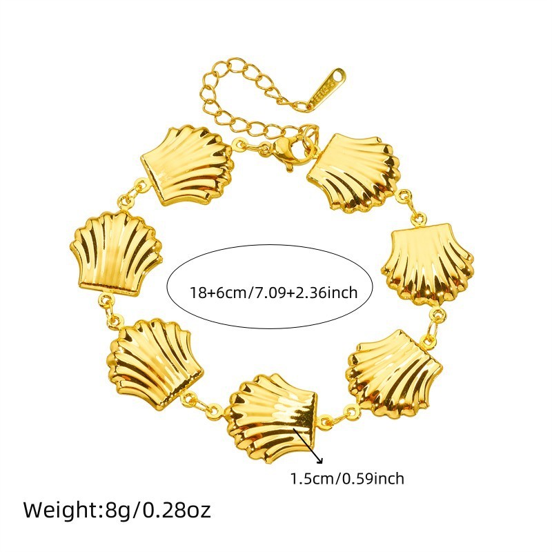 European and American cross-border fashion personalized gold-plated polished stainless steel shell accessories chain bracelet necklace jewelry set