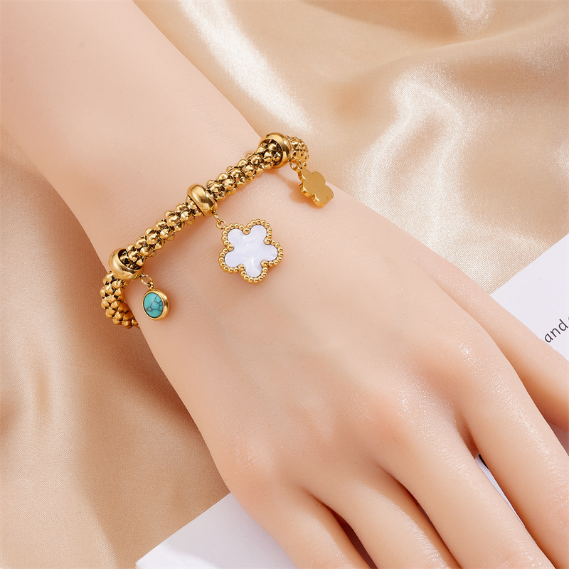 European and American style metal retro stainless steel gold-plated flower moon star turquoise accessories pendant chain bracelet