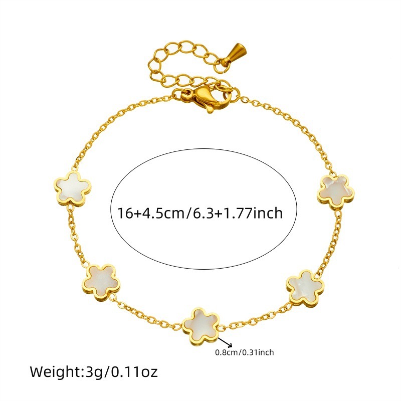 European and American style retro minimalist gold-plated white shell flower accessory chain stainless steel three-piece jewelry set