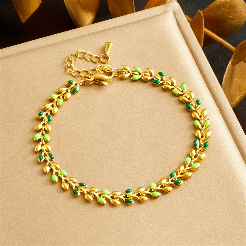 Cross-border fashion, simple and versatile design, gold-plated stainless steel dripping leaf chain jewelry bracelet