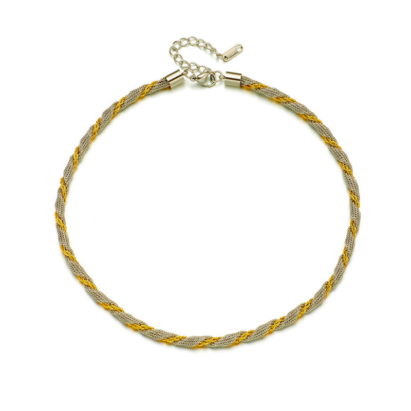 European and American cross-border minimalist niche color-blocked mesh braided chain titanium steel heavy-duty punk hip-hop metal clavicle necklace