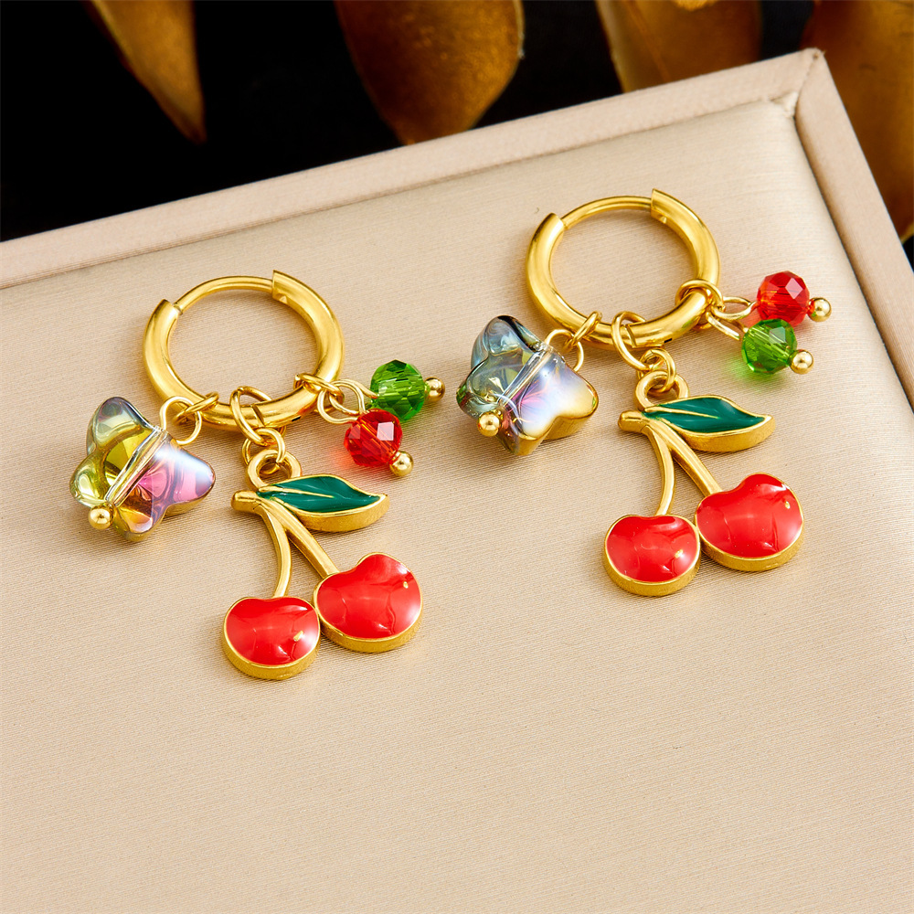 Cross-border fashion, unique and trendy multi-element conch shell stainless steel dripping fruit butterfly pendant earrings