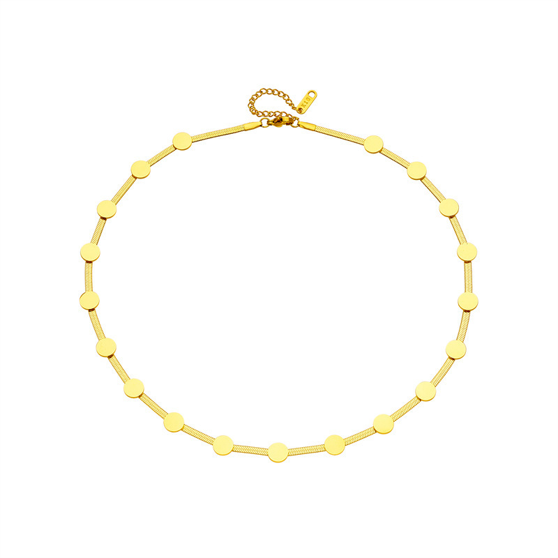 Stylish, versatile, simple, and unique gold-plated stainless steel blade chain round accessory jewelry necklace and bracelet set