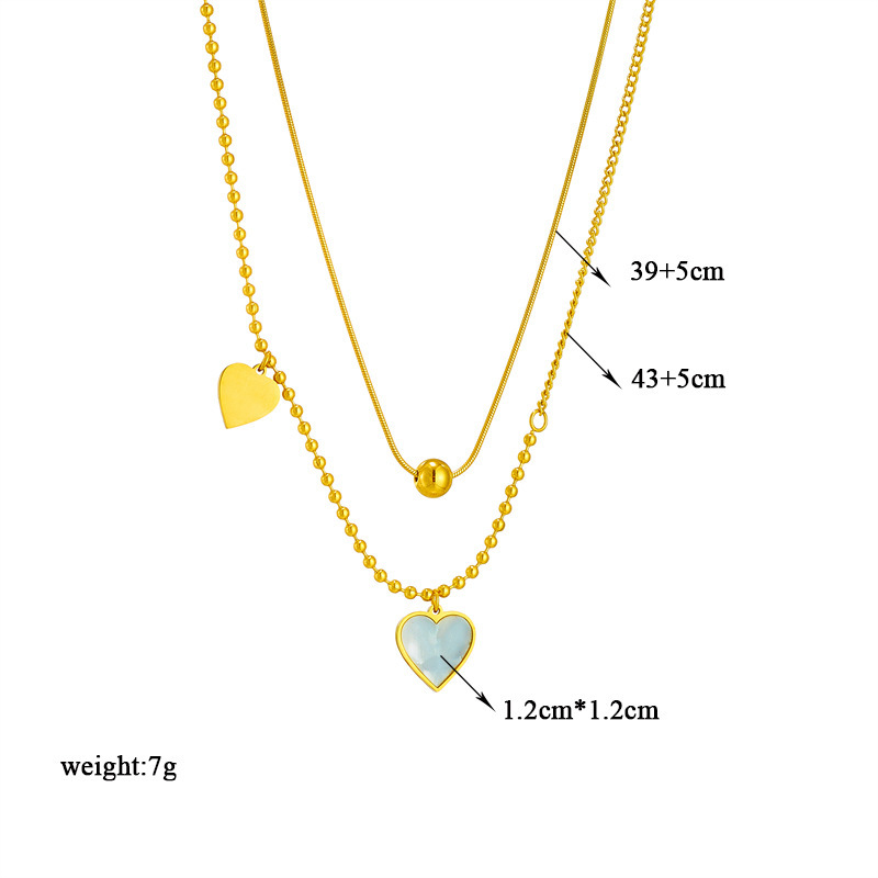 French retro high-end minimalist seashell heart pendant titanium steel multi-layer chain fashion exquisite jewelry necklace