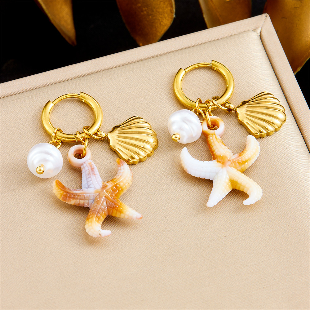 Cross-border fashion, unique and trendy multi-element conch shell stainless steel dripping fruit butterfly pendant earrings