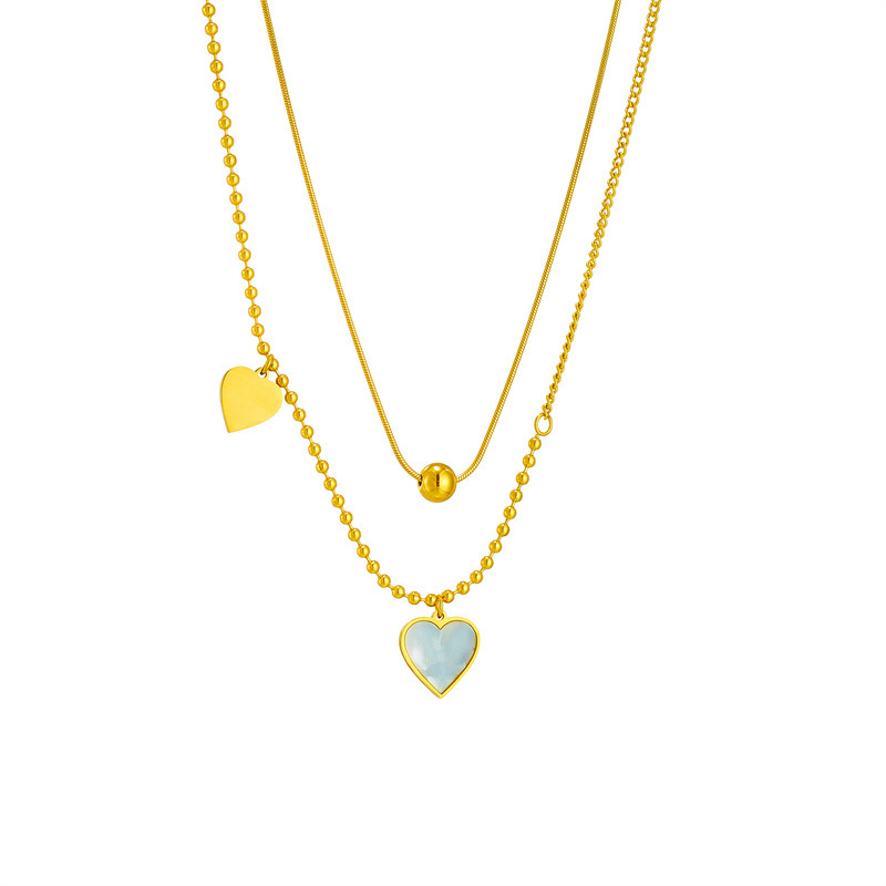 French retro high-end minimalist seashell heart pendant titanium steel multi-layer chain fashion exquisite jewelry necklace