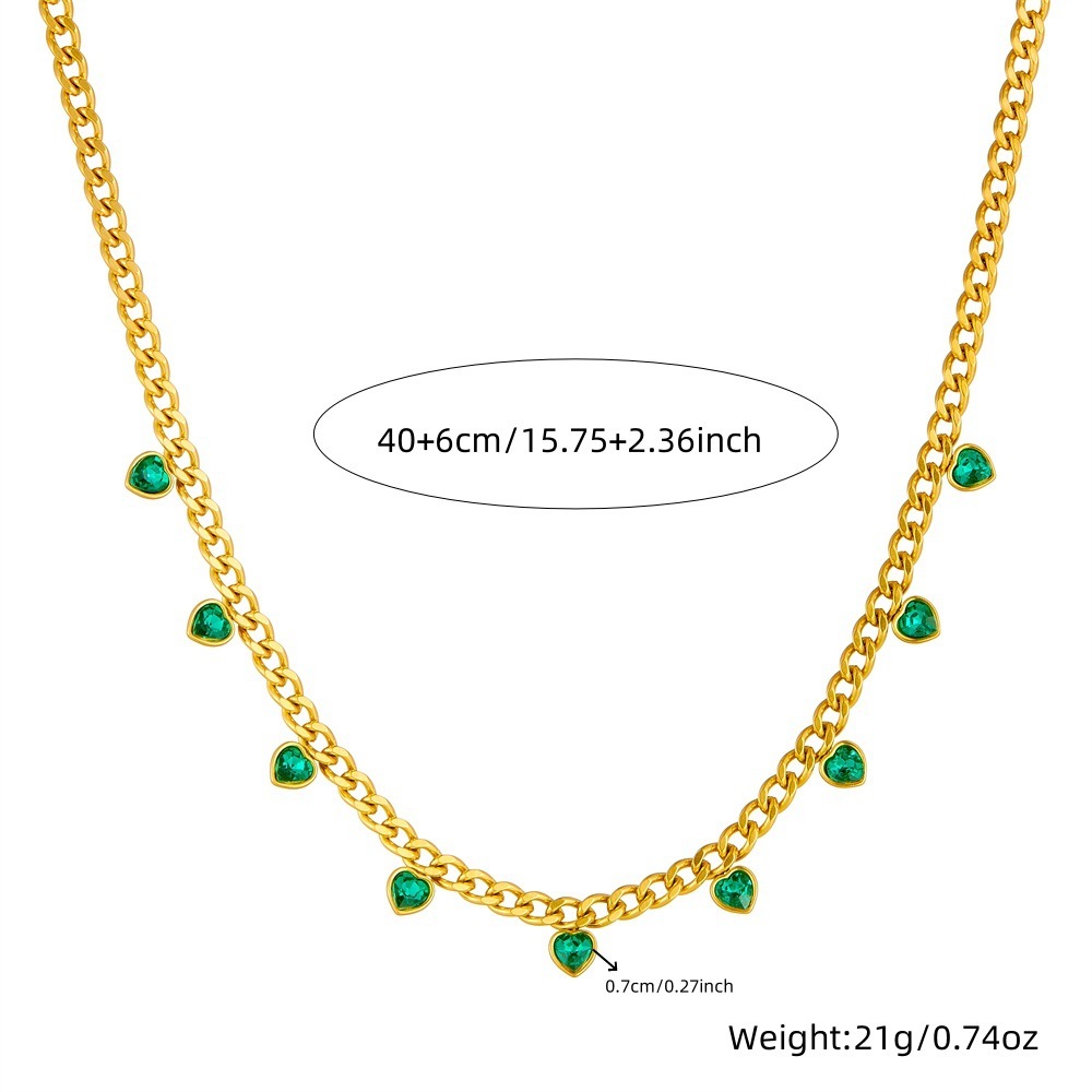 European and American cross-border trendy fashion gold-plated colorful heart-shaped rhinestone accessories stainless steel chain necklace for women