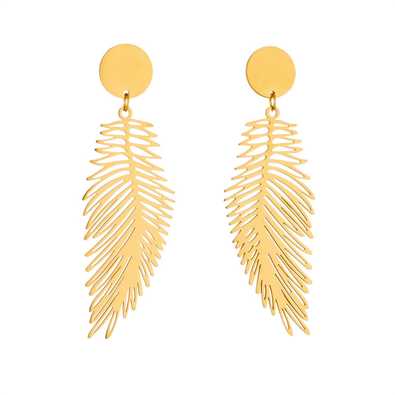 European and American style minimalist retro cool style long metal exaggerated feather pendant earrings creative and unique