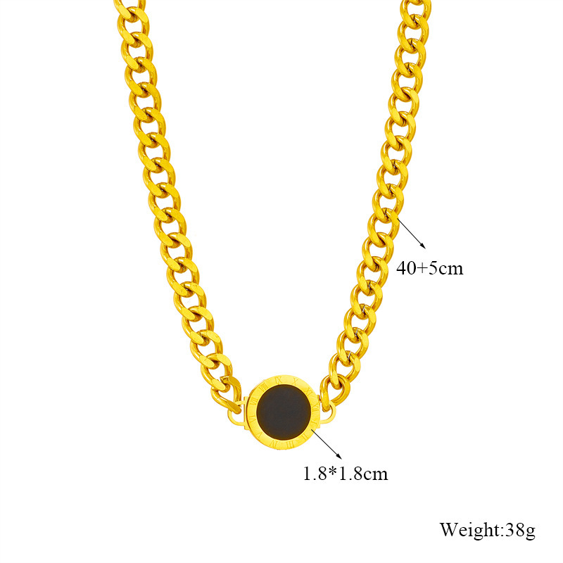 European and American fashion niche minimalist punk hip-hop metal heavy-duty round pendant connecting chain titanium steel necklace