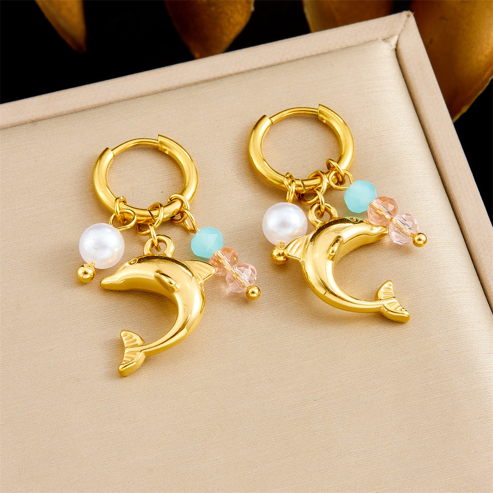 Cross-border fashion, unique and trendy multi-element conch shell stainless steel dripping fruit butterfly pendant earrings