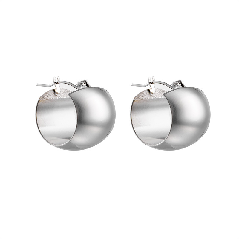 European and American style, commuting, minimalist, sophisticated, cool, geometric round metal titanium steel versatile jewelry earrings