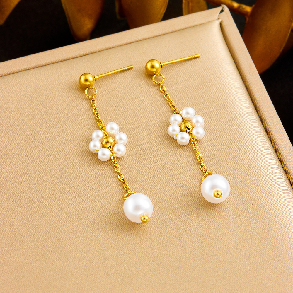 Fashionable and minimalist new Chinese retro style pearl flower accessories chain tassel long earrings necklace bracelet