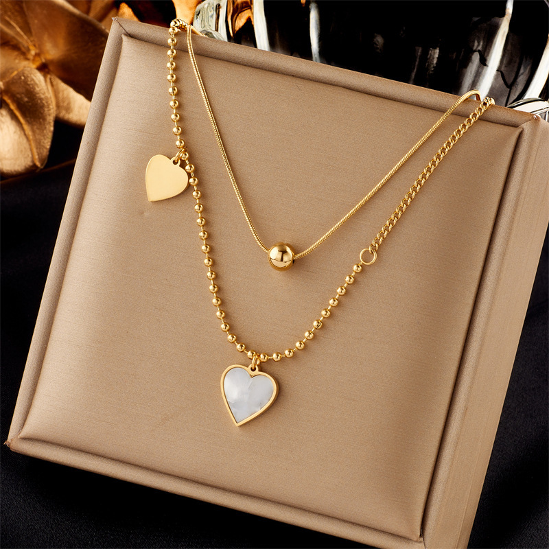 French retro high-end minimalist seashell heart pendant titanium steel multi-layer chain fashion exquisite jewelry necklace
