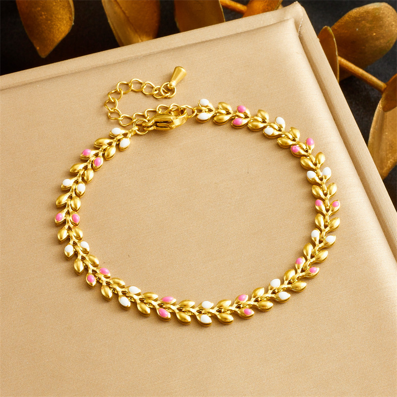 Cross-border fashion, simple and versatile design, gold-plated stainless steel dripping leaf chain jewelry bracelet