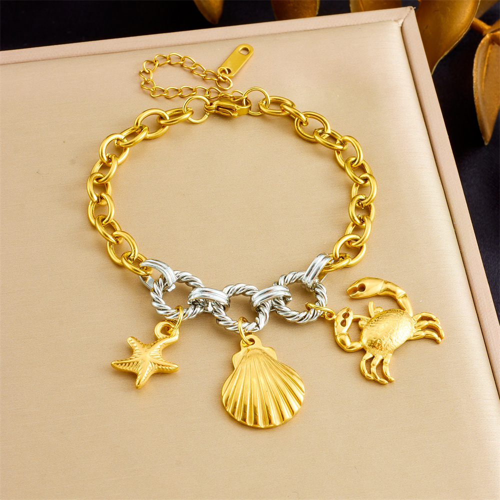 Cross-border versatile retro fashion cherry blossom oil drop pendant marine life accessory light luxury high-end stainless steel bracelet