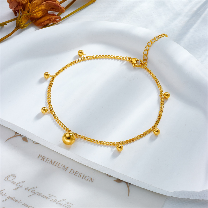 Korean style, fashionable, simple, versatile, gold-plated stainless steel spherical metal accessories chain anklet retro