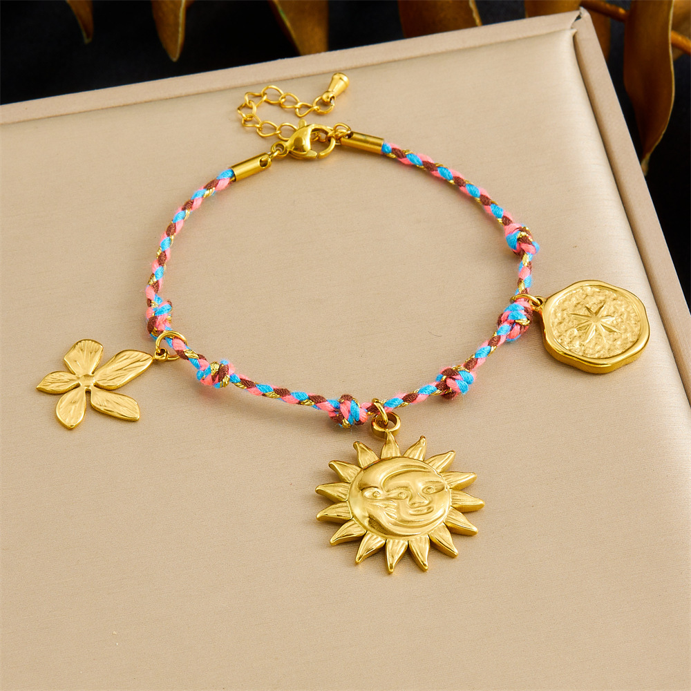New hot-selling handmade woven colorful rope bohemian multi-element gold-plated marine life pendant necklace and bracelet