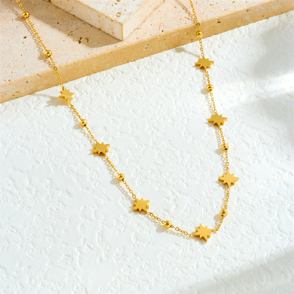 Cross-border fashion, simple and versatile, thin chain, smooth accessories, auspicious cloud, teardrop, heart, eight-pointed star stainless steel necklace