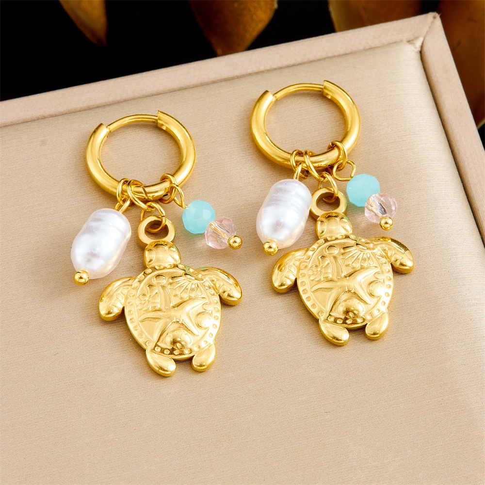 Cross-border fashion, unique and trendy multi-element conch shell stainless steel dripping fruit butterfly pendant earrings